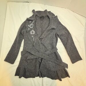 Cynthia Rowley Gray WoCardigan with Floral Detail Sz large